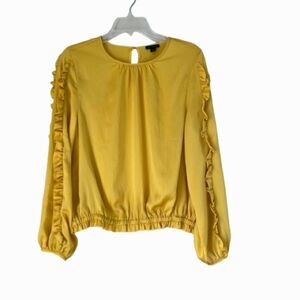 Ann Taylor Gold Yellow Ruffle Long Sleeve Blouse Top Size M